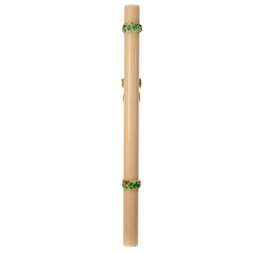 Paschal candle with green cross with angels, grapes and wheat, 47 in 7
