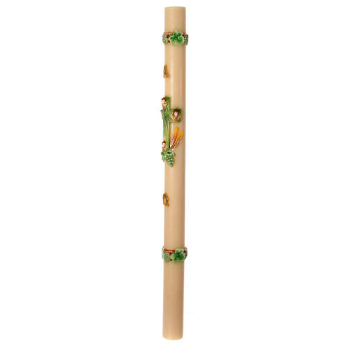 Paschal candle with green cross with angels, grapes and wheat, 47 in 6