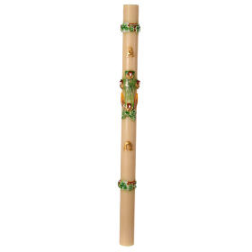 Cierge pascal croix verte avec anges raisin alpha oméga 120 cm