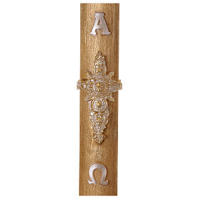Osterkerze, Alpha und Omega, goldfarben mit Kreuz, handbemalt, 120 cm