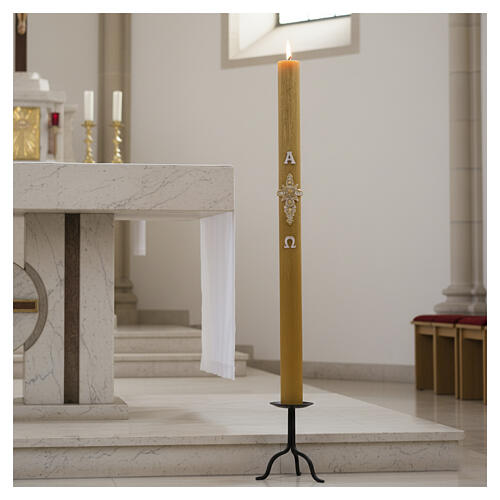Golden Paschal candle with Baroque cross, alfa and omega, 47 in 2
