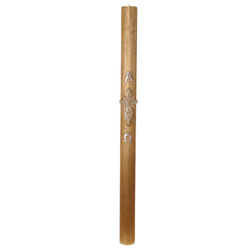 Golden Paschal candle with Baroque cross, alfa and omega, 47 in 3