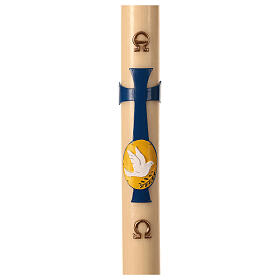 Paschal candle with dove over a blue cross, 3x47 in, beeswax