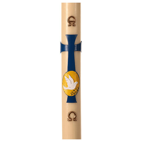 Paschal candle with dove over a blue cross, 3x47 in, beeswax 1