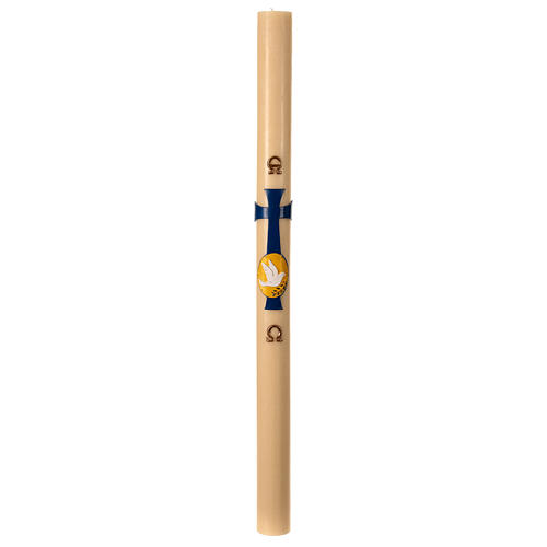 Paschal candle with dove over a blue cross, 3x47 in, beeswax 2