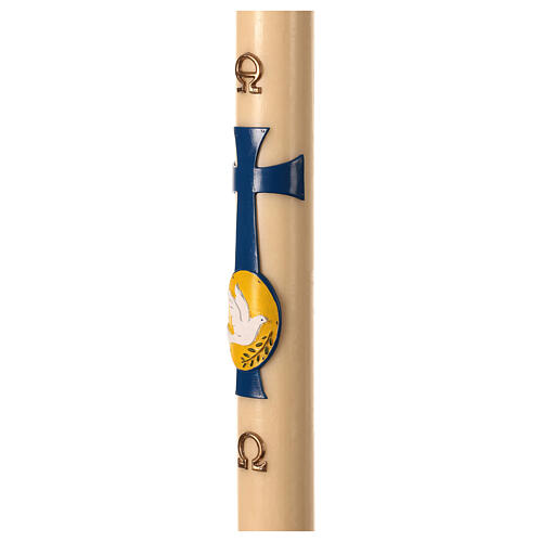 Paschal candle with dove over a blue cross, 3x47 in, beeswax 3