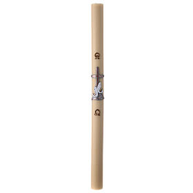 Paschal candle with fishes over copper cross, 3x47 in, beeswax