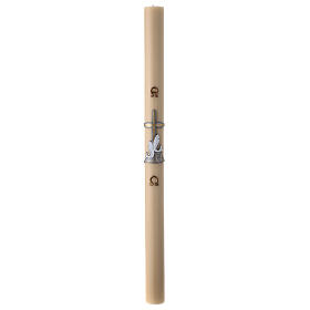 Beeswax Paschal candle with fishes over golden cross, 3x47 in