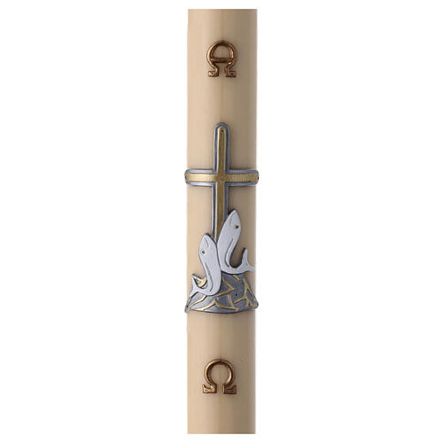 Beeswax Paschal candle with fishes over golden cross, 3x47 in 1