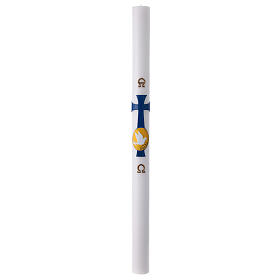 Cierge pascal blanc colombe sur croix bleue 8x120 cm