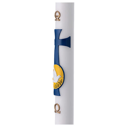 White Easter candle dove on blue cross 8x120 cm 3