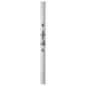 Paschal candle, white wax, 3x47 in, fishes over golden cross