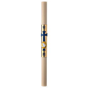 Beeswax Paschal candle, 3x47 in, dove over blue cross and golden background