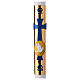 White Paschal candle, 3x47 in, dove over blue cross and golden background s1