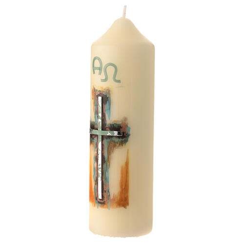 White Paschal candle with abstract silver cross, alpha and omega, 6.5x2 in 2