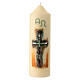 White Paschal candle with abstract silver cross, alpha and omega, 6.5x2 in s1