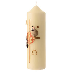 Modern Paschal candle, golden cross with circle pattern, alpha and omega, 6.5x2 in
