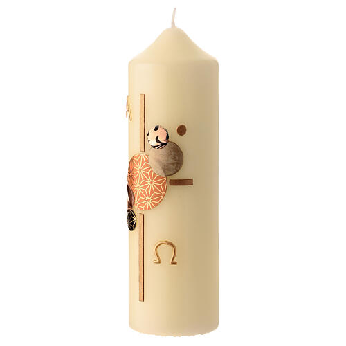 Modern Paschal candle, golden cross with circle pattern, alpha and omega, 6.5x2 in 2
