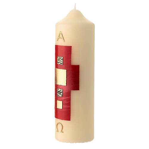 Candela pasquale bianca croce moderna rossa quadrati oro 16,5x5 cm 2