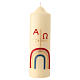 Paschal candle with rainbow on a cross, alpha and omega, 6.5x2 in s1