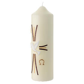 Modern Paschal candle, dove over stylised cross with Alpha and Omega, 6.5x2 in