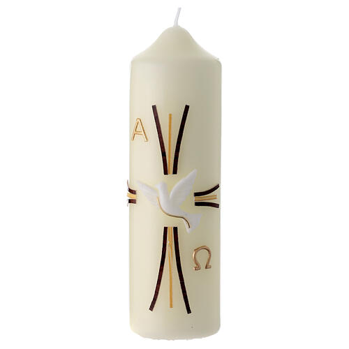 Modern Paschal candle, dove over stylised cross with Alpha and Omega, 6.5x2 in 1