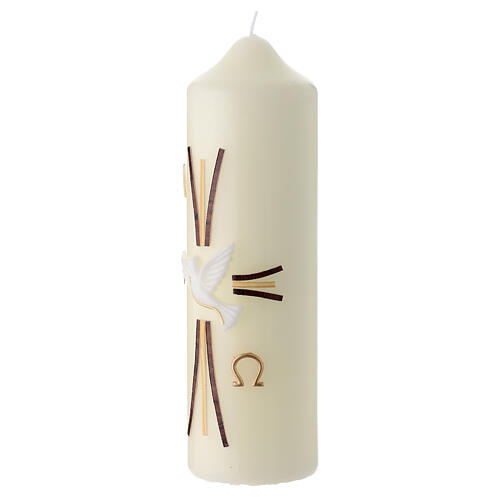 Modern Paschal candle, dove over stylised cross with Alpha and Omega, 6.5x2 in 2