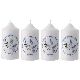 Set 4 candele bianche colomba della pace 12x6 cm