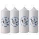 Set of 4 white candles with the dove of peace, 6.5x2 in s1