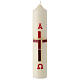 Weiße Osterkerze mit Alpha und Omega und Kreuz in modernem Stil, Rot und Goldfarben, 30x6 cm s1