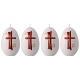 Set of 4 oval white candles with a double red cross, 5x3 in s1