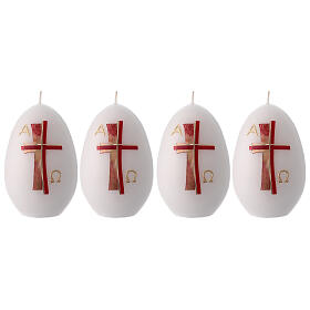 Set 4 bougies ovales blanches double croix rouge 12x8 cm