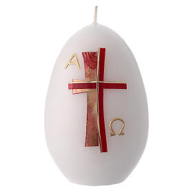 Świeczki jajka białe, dek. podwójny krzyż czerwony, 12x8 cm, zestaw 4 sztuk