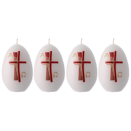 Set of 4 white oval candles with double red cross 12x8 cm 1