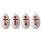 Set of 4 white oval candles with double red cross 12x8 cm s1