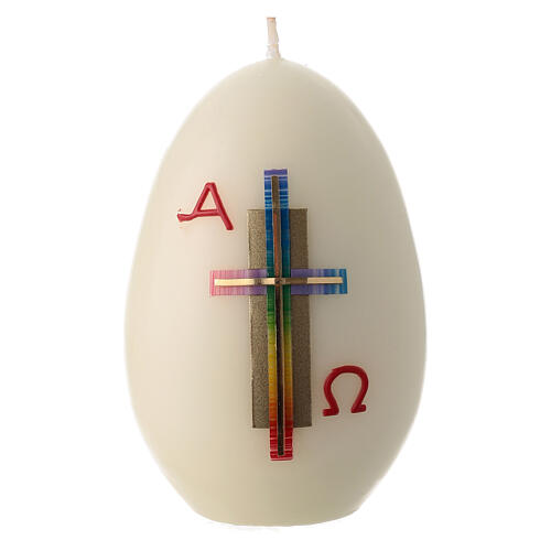 Set of 4 oval white candles with a rainbow cross, 5x3 in 2