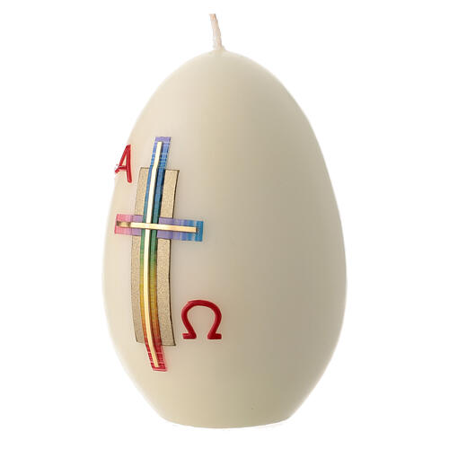 Set of 4 oval white candles with a rainbow cross, 5x3 in 3