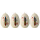 Set 4 bougies ovales blanches croix arc-en-ciel 12x8 cm s1