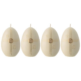 Set of 4 white oval candles 12x8 cm gold stylized cross