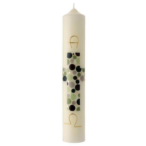 Ivory Paschal candle with green modern cross and golden Alpha and Omega, 16x3 in 2