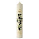 Ivory Paschal candle with green modern cross and golden Alpha and Omega, 16x3 in s2