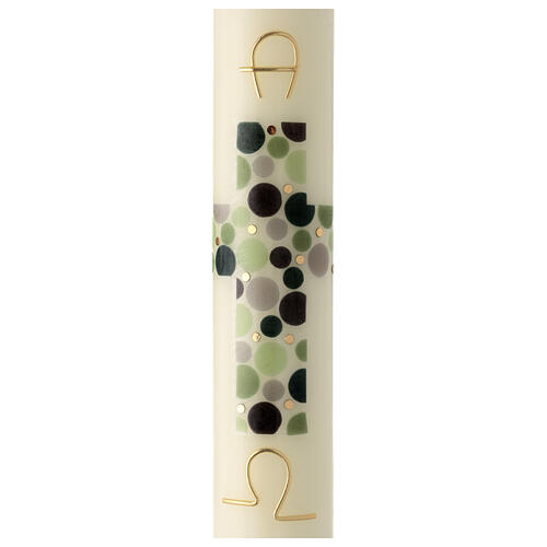 Bougie pascale couleur ivoire croix moderne verte alpha oméga or 40x7 cm 1