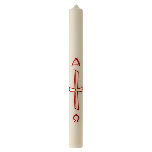 Paschal candle with modern golden cross and red Alpha and Omega, 30x3 in 2