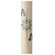 Modern Paschal candle with coppery cross, sea-green decoration and lettres Alpha and Omega, 30x3 in s1