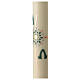 Modern Paschal candle with coppery cross, sea-green decoration and lettres Alpha and Omega, 30x3 in s3