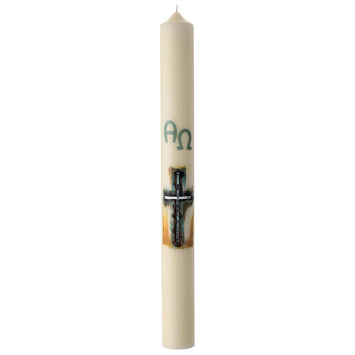 Cierge pascal croix alpha et oméga style moderne décoré 80x8 cm 2
