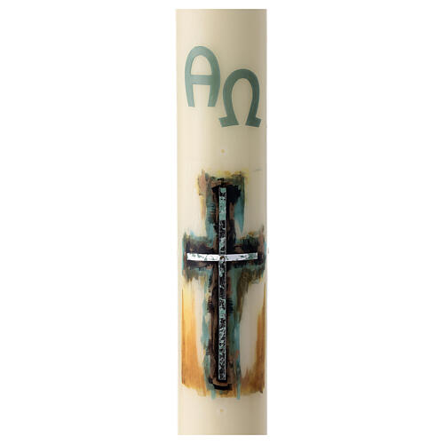Cero pasquale croce alfa e omega stile moderno decorata 80x8 cm 1