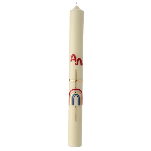 Ivory Paschal candle with rainbow, cross and red Alpha and Omega, 30x3 in 2