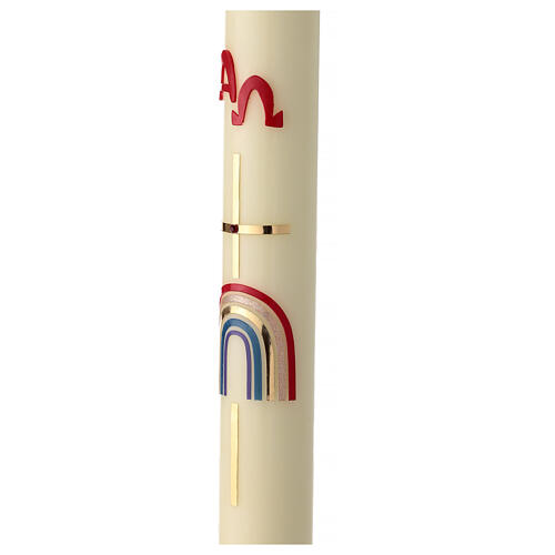 Ivory Paschal candle with rainbow, cross and red Alpha and Omega, 30x3 in 3