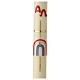 Ivory Paschal candle with rainbow, cross and red Alpha and Omega, 30x3 in s1